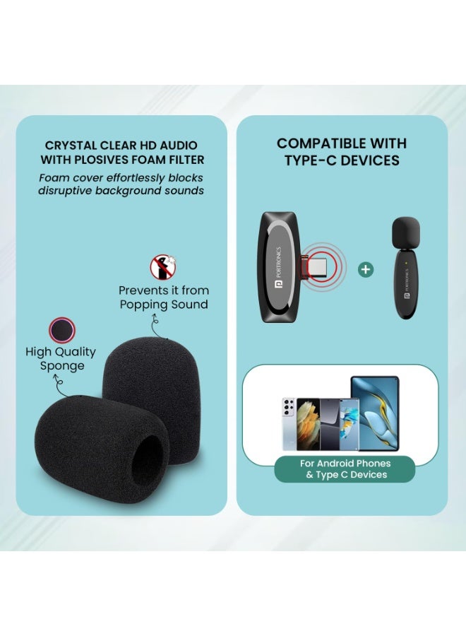 بورترونيكس Portronics Dash 7 Omnidirectional Type C Wireless Microphone, Noise Cancellation, Plug & Play, Lapel Wireless Mic for Video Recording, Supports Type C Android, iPhone, Camera(Black) - Image 3